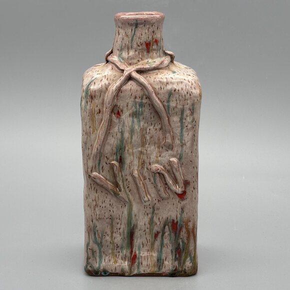 Vintage Studio Pottery Wine Jug with Applied Clay Lettering and Drip Glaze - Picture 1 of 8